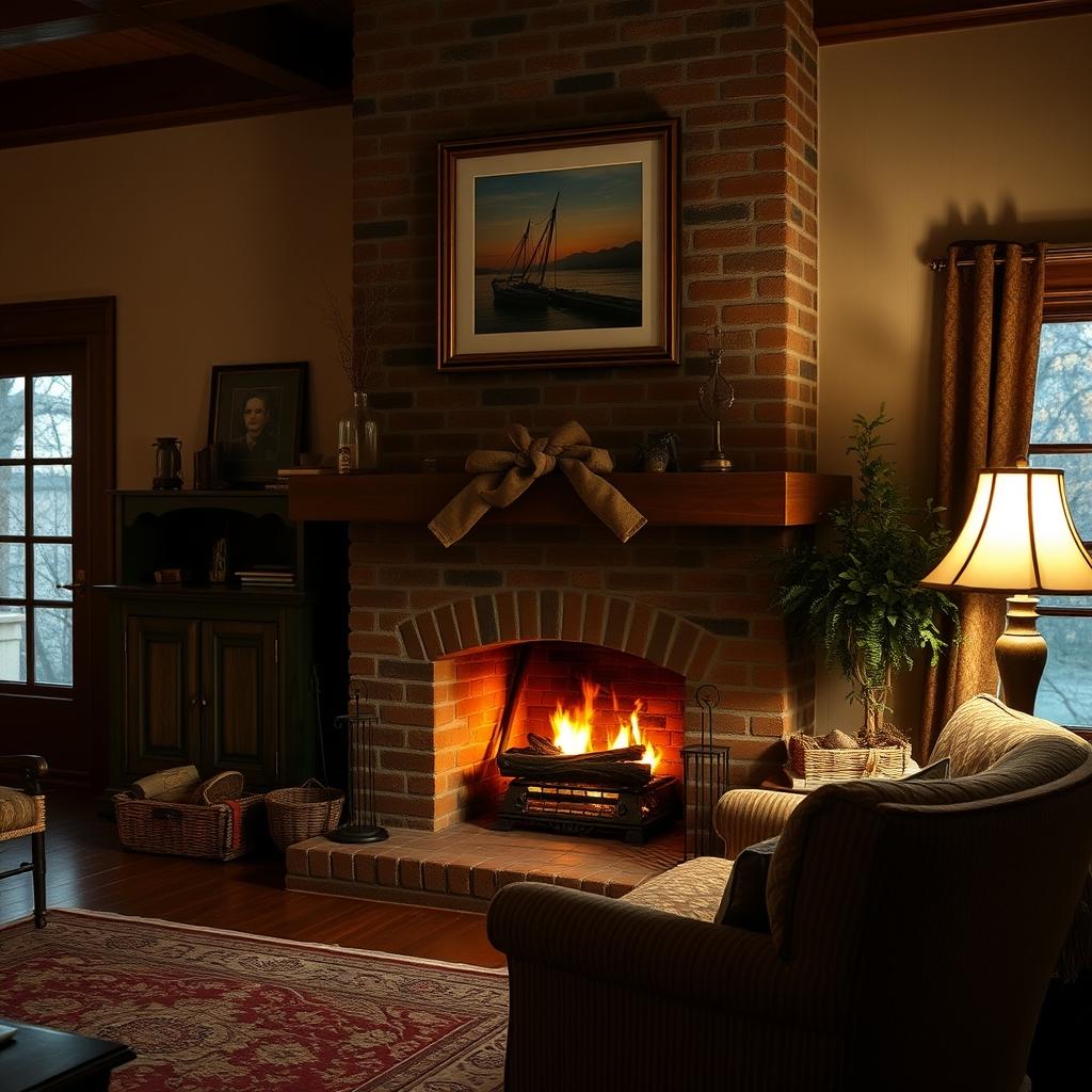 A cozy living room with a brick fireplace &mdash; the kind of Ohio Valley rental we cover